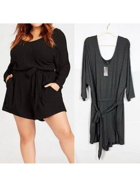 City Chic Ruby Raglan Sleeve Romper Grey Marle Tie Waist